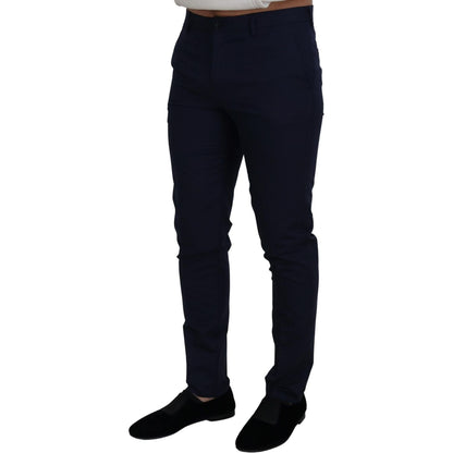 Dolce & Gabbana Blue Linen Cotton Slim Trousers Chinos Pants Dolce & Gabbana