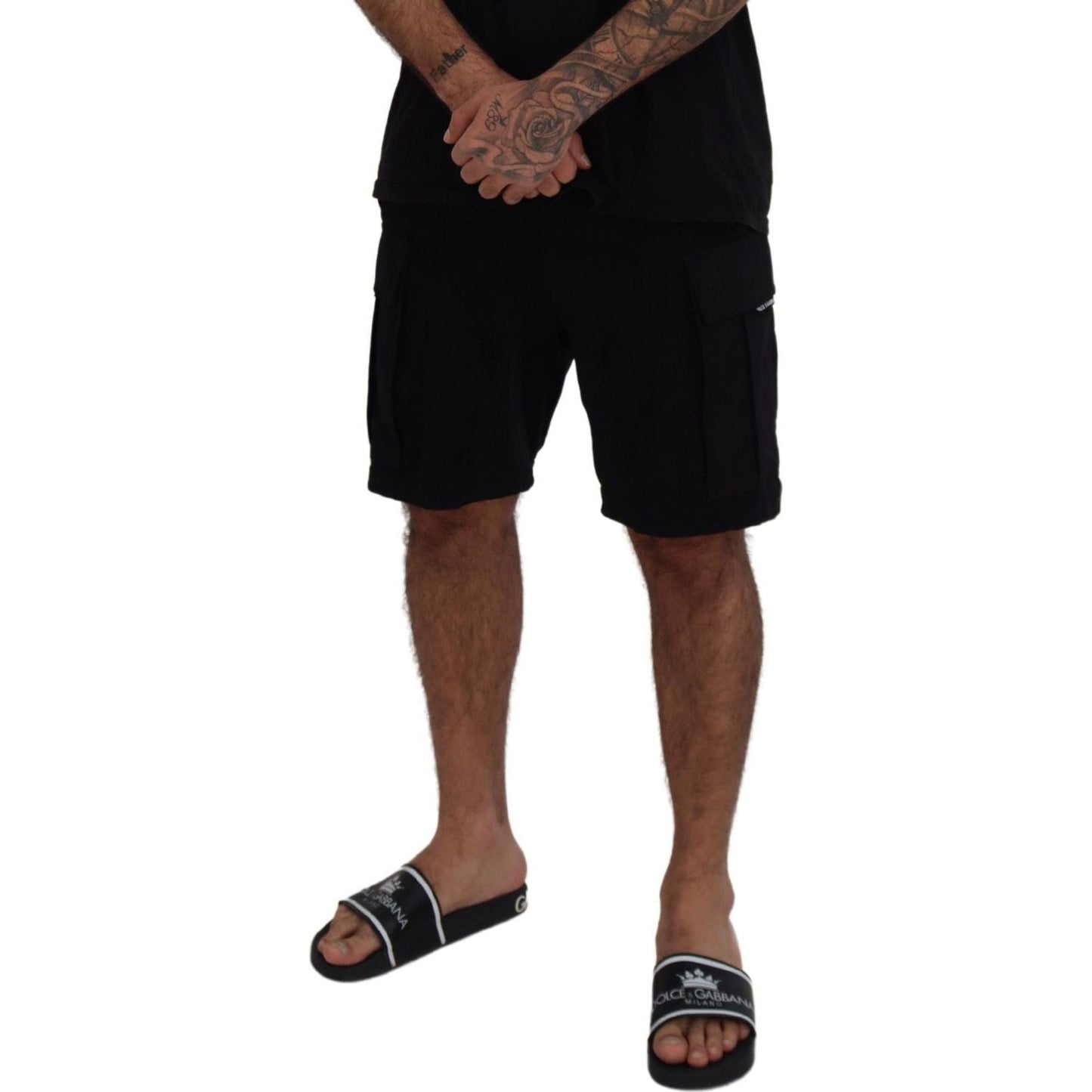 Dolce & Gabbana Black Cotton Bermuda Cargo Shorts Dolce & Gabbana