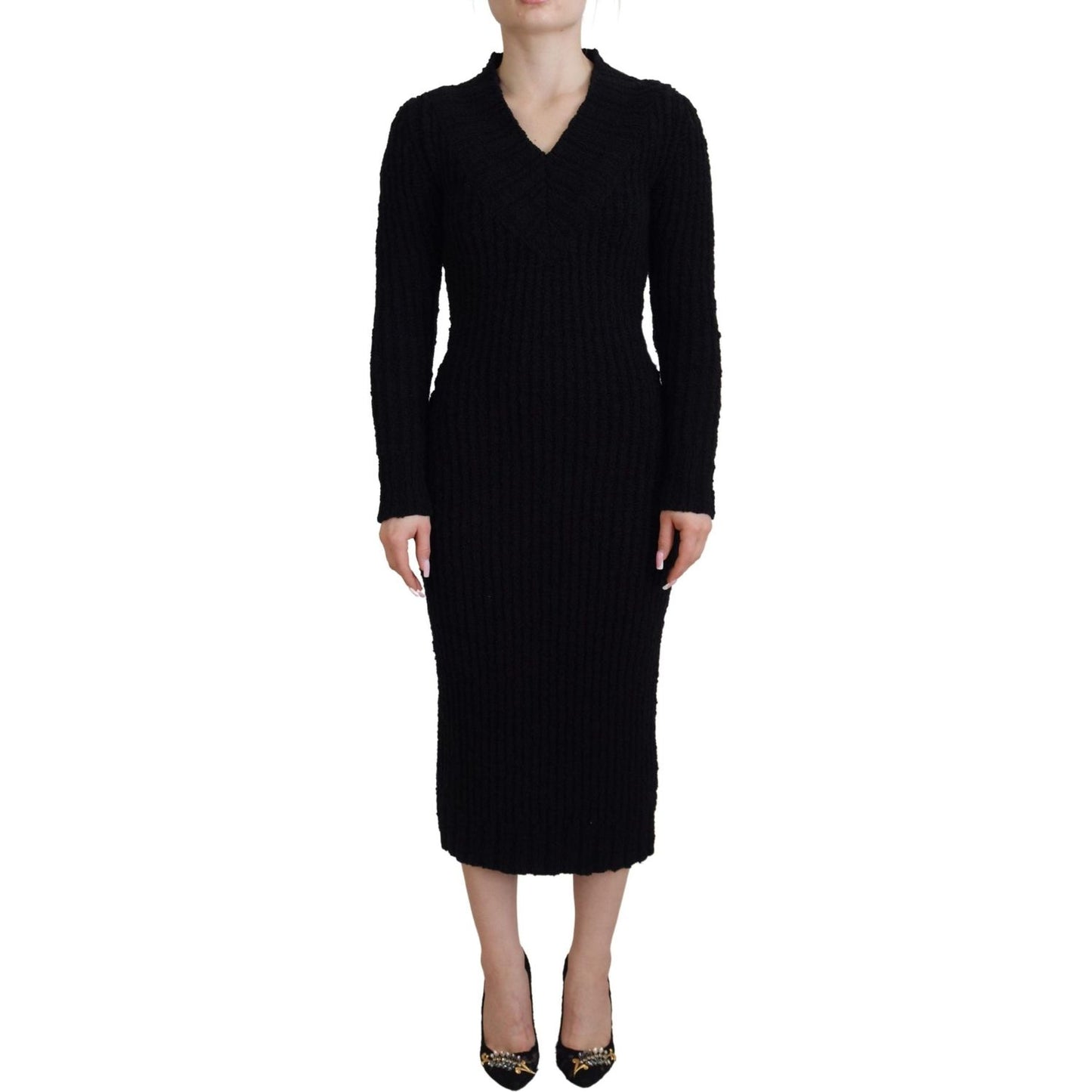 Dolce & Gabbana Black Wool Knitted Sheath Sweater Dress Dolce & Gabbana