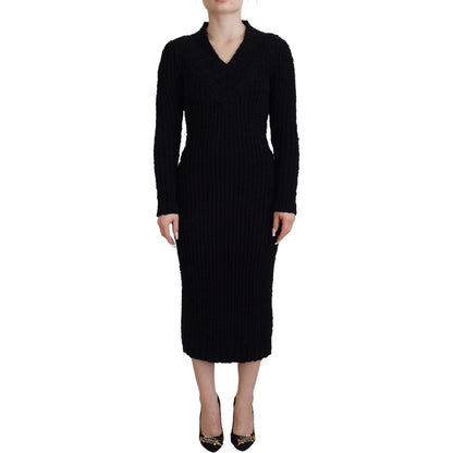 Dolce & Gabbana Black Wool Knitted Sheath Sweater Dress Dolce & Gabbana