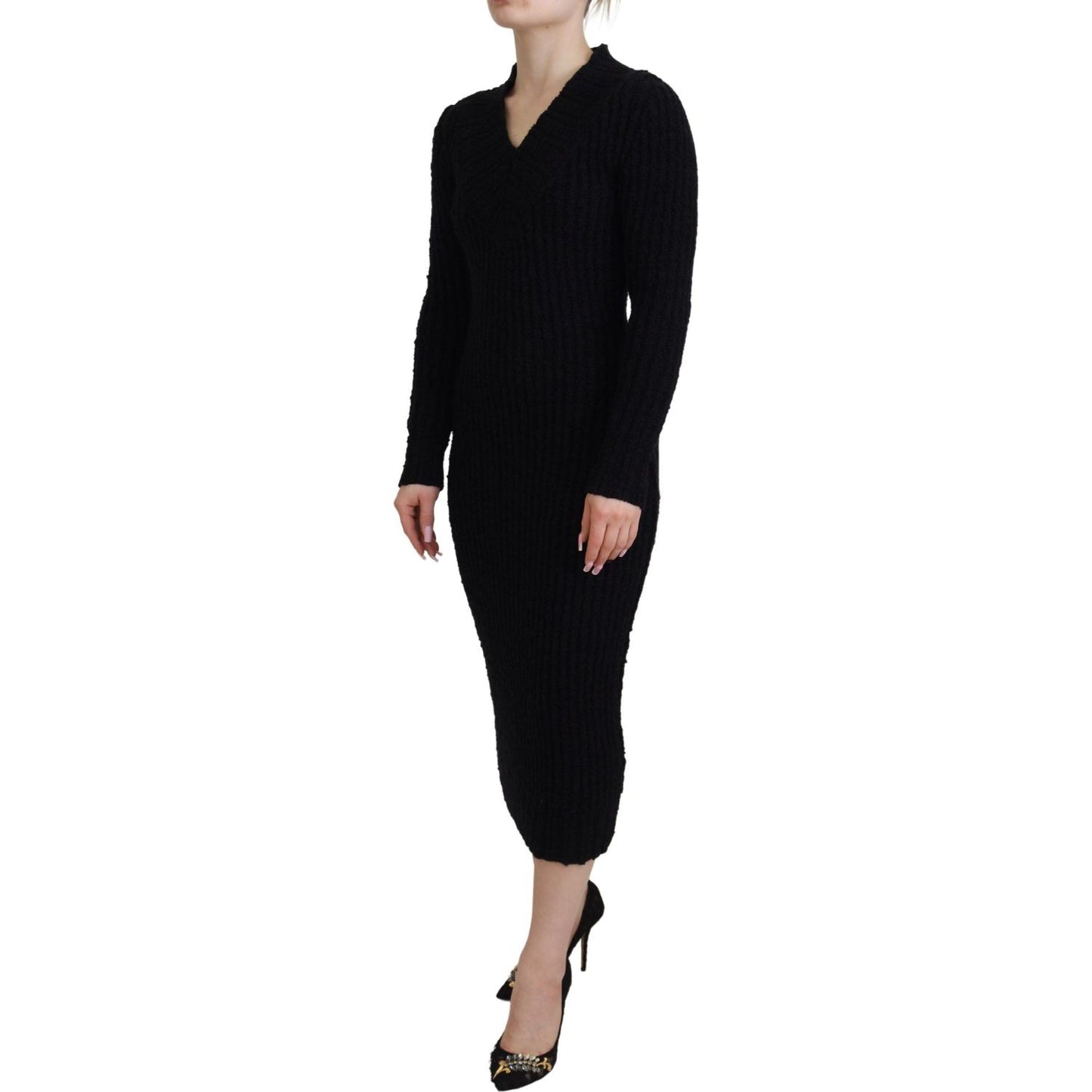 Dolce & Gabbana Black Wool Knitted Sheath Sweater Dress Dolce & Gabbana