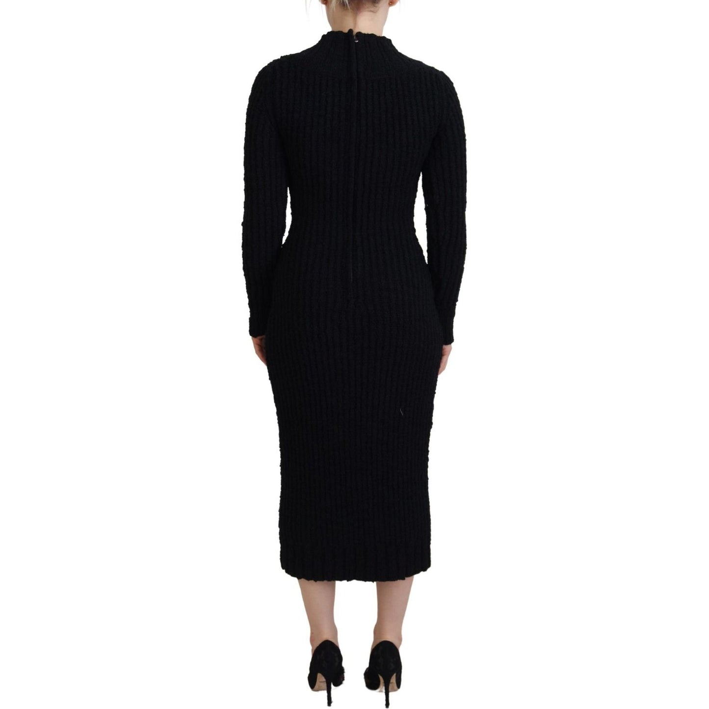 Dolce & Gabbana Black Wool Knitted Sheath Sweater Dress Dolce & Gabbana
