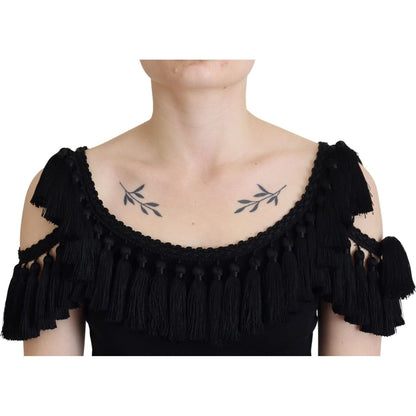 Dolce & Gabbana Black Tank Top Blouse Tassle Cotton Blouse Dolce & Gabbana