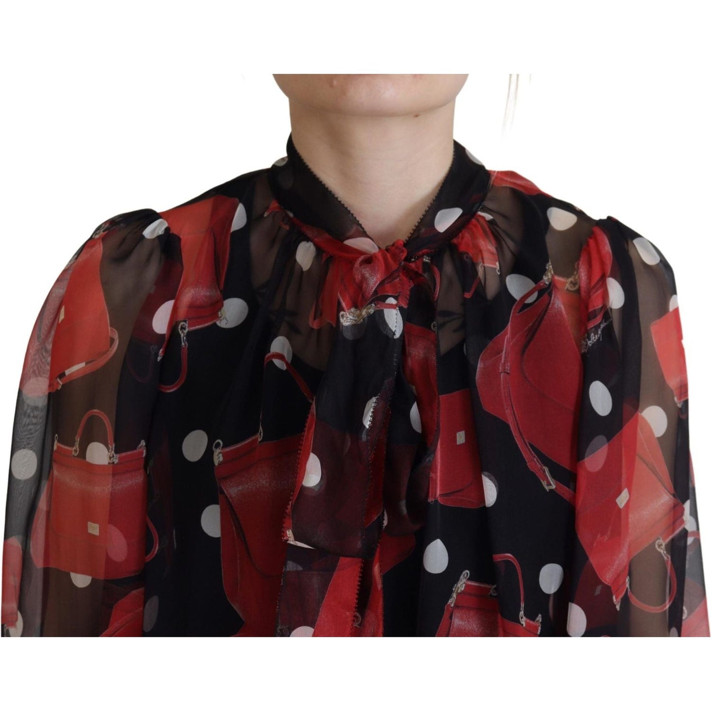 Dolce & Gabbana Black Red Sicily Bag Silk Shirt Top Blouse Dolce & Gabbana