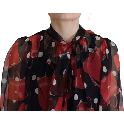 Dolce & Gabbana Black Red Sicily Bag Silk Shirt Top Blouse Dolce & Gabbana