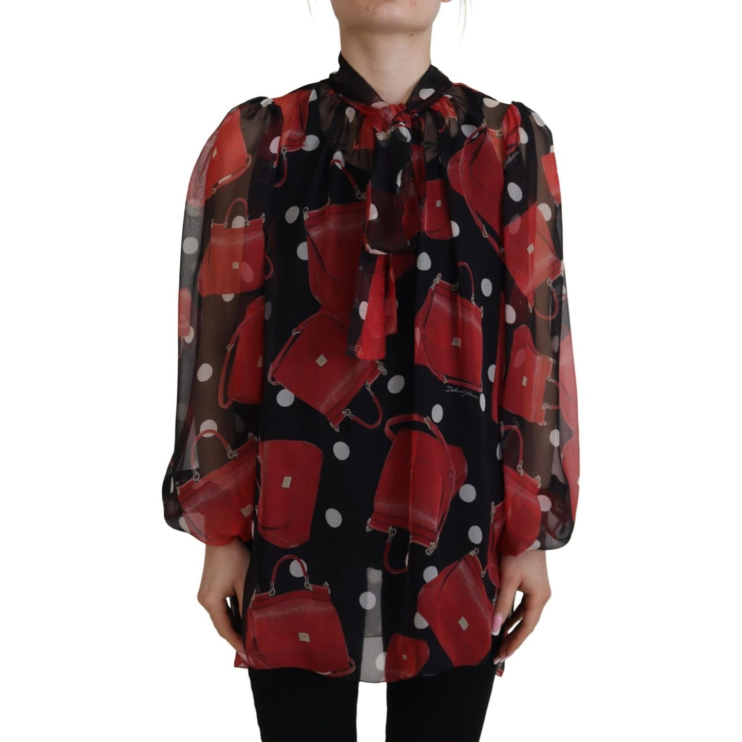 Dolce & Gabbana Black Red Sicily Bag Silk Shirt Top Blouse Dolce & Gabbana