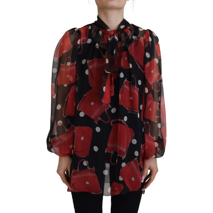 Dolce & Gabbana Black Red Sicily Bag Silk Shirt Top Blouse Dolce & Gabbana