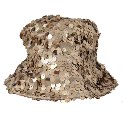 Dolce & Gabbana Gold Silk Sequin Embellished Designer Brim Bucket Hat Dolce & Gabbana