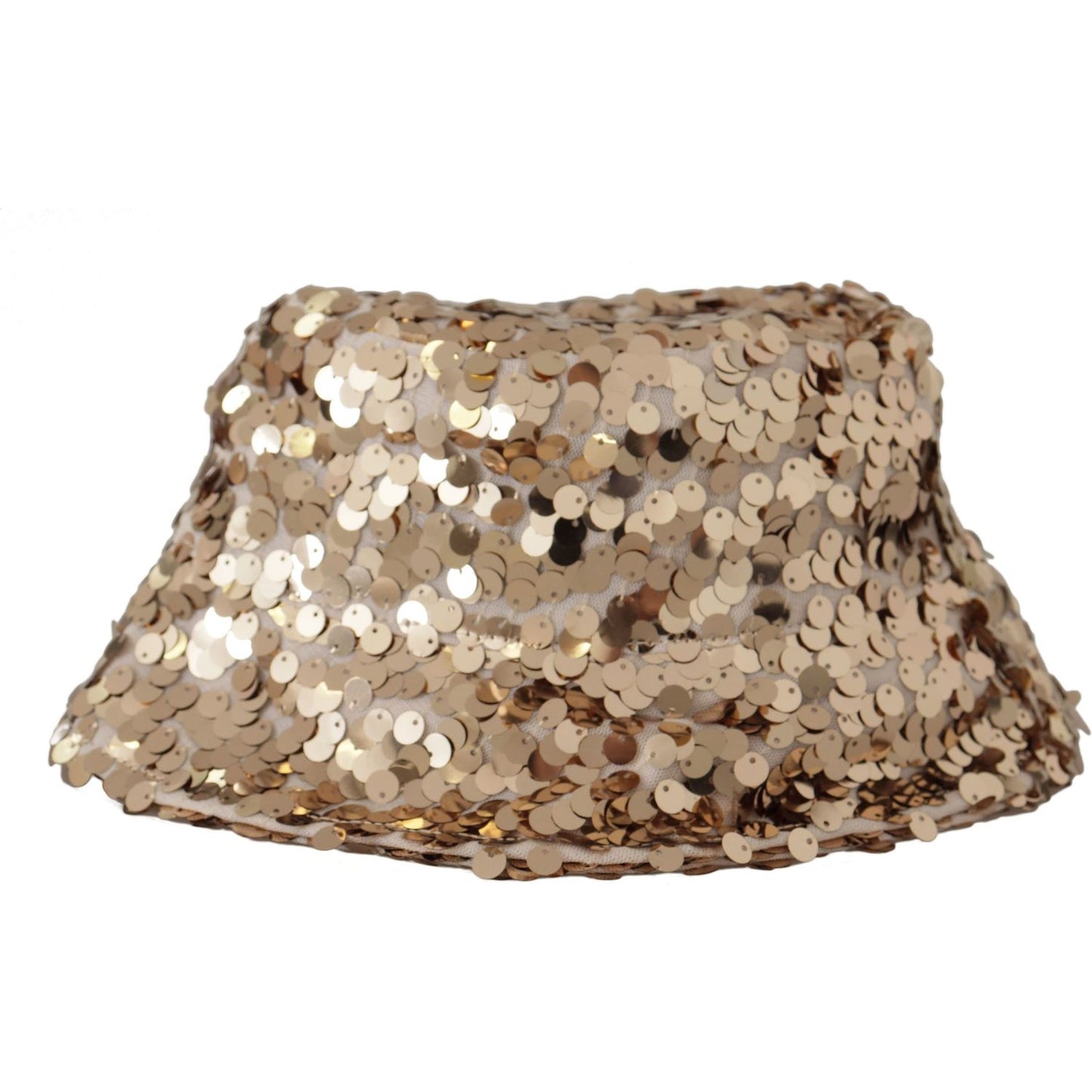 Dolce & Gabbana Gold Silk Sequin Embellished Designer Brim Bucket Hat Dolce & Gabbana