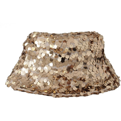 Dolce & Gabbana Gold Silk Sequin Embellished Designer Brim Bucket Hat Dolce & Gabbana