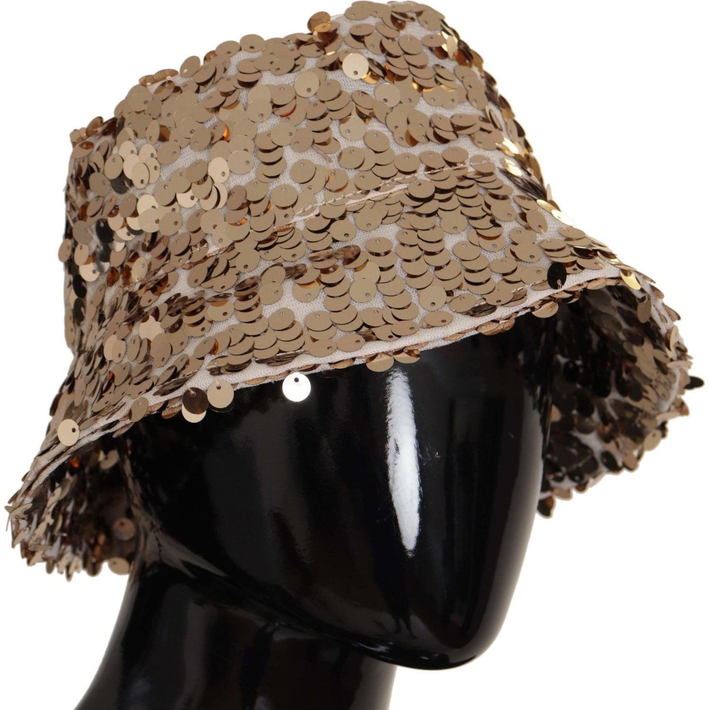 Dolce & Gabbana Gold Silk Sequin Embellished Designer Brim Bucket Hat Dolce & Gabbana