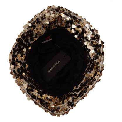 Dolce & Gabbana Gold Silk Sequin Embellished Designer Brim Bucket Hat Dolce & Gabbana