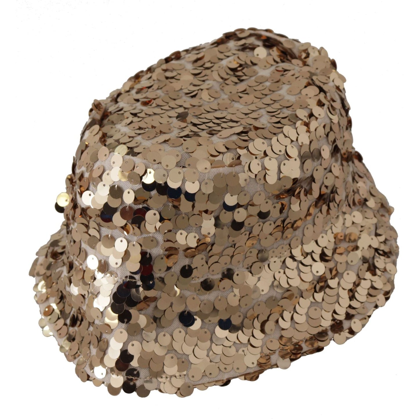 Dolce & Gabbana Gold Silk Sequin Embellished Designer Brim Bucket Hat Dolce & Gabbana