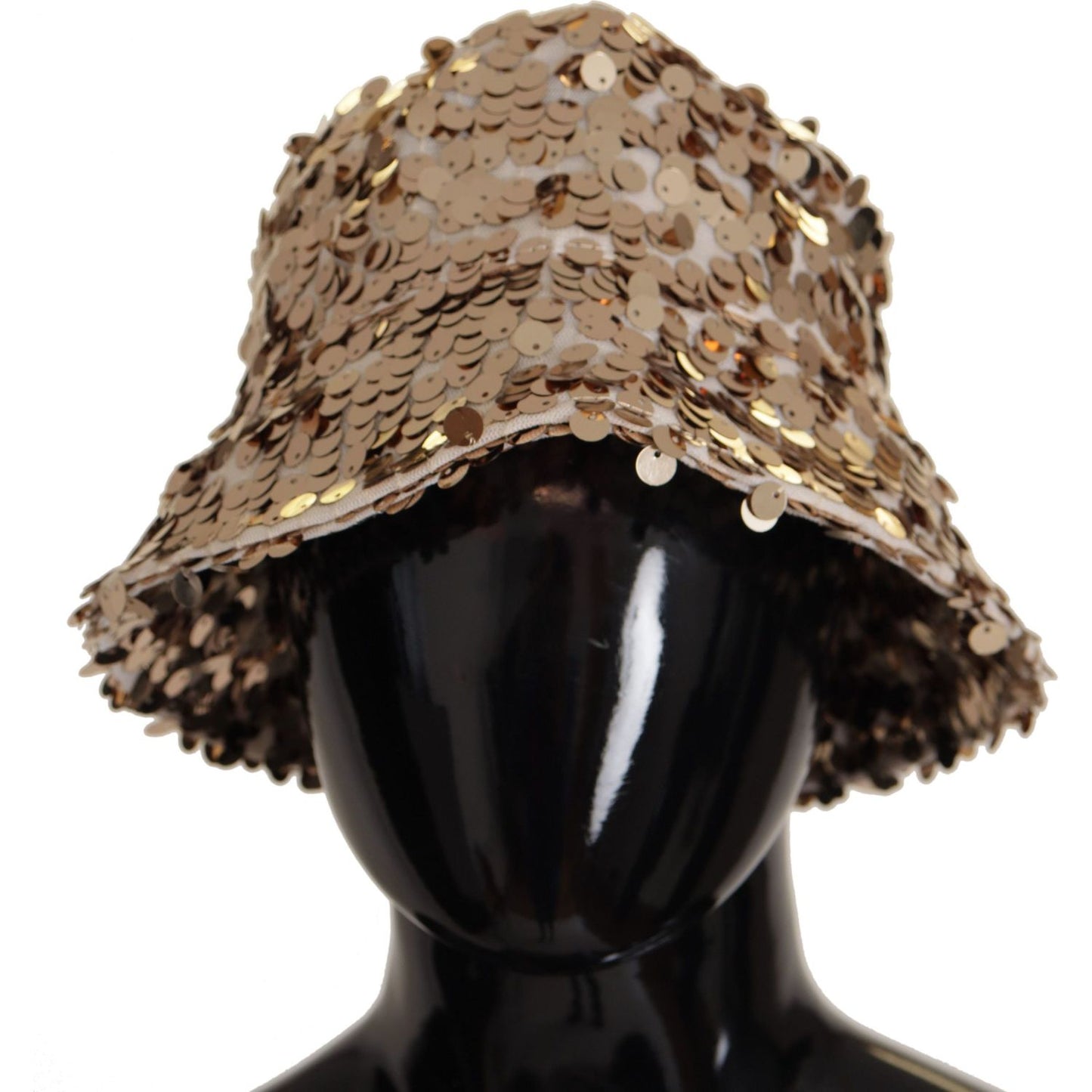 Dolce & Gabbana Gold Silk Sequin Embellished Designer Brim Bucket Hat Dolce & Gabbana