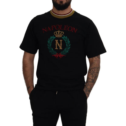Dolce & Gabbana Black Cotton Embroidered Crewneck T-shirt Dolce & Gabbana