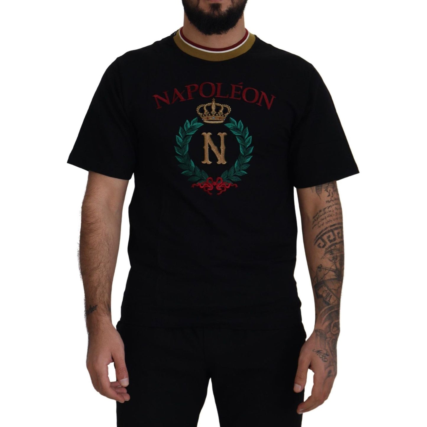 Dolce & Gabbana Black Cotton Embroidered Crewneck T-shirt Dolce & Gabbana