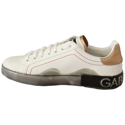 Dolce & Gabbana White Gold Leather Low Top Sneakers Casual Shoes Dolce & Gabbana