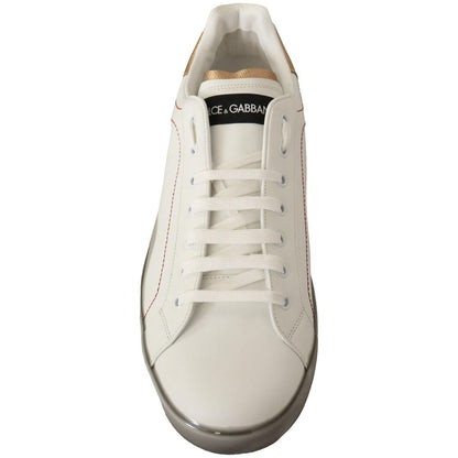 Dolce & Gabbana White Gold Leather Low Top Sneakers Casual Shoes Dolce & Gabbana