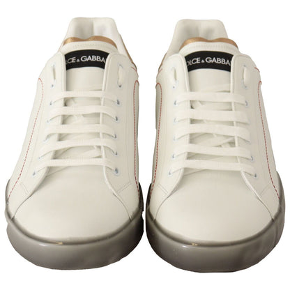 Dolce & Gabbana White Gold Leather Low Top Sneakers Casual Shoes Dolce & Gabbana
