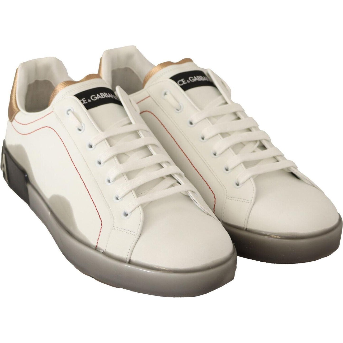Dolce & Gabbana White Gold Leather Low Top Sneakers Casual Shoes Dolce & Gabbana