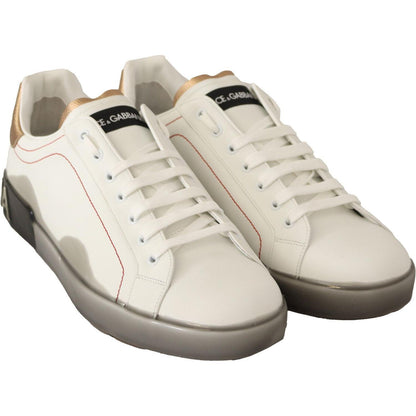 Dolce & Gabbana White Gold Leather Low Top Sneakers Casual Shoes Dolce & Gabbana