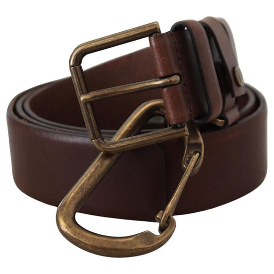 Dolce & Gabbana Brown Leather Gold Metal Buckle Carabiner Belt Dolce & Gabbana