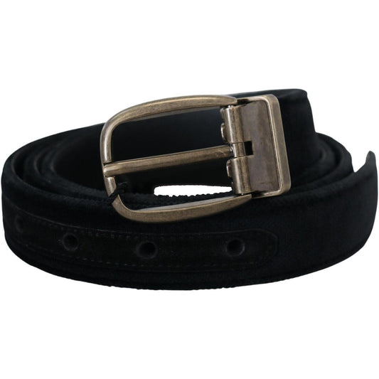 Dolce & Gabbana Black Velvet Leather Antique Metal Buckle Dolce & Gabbana