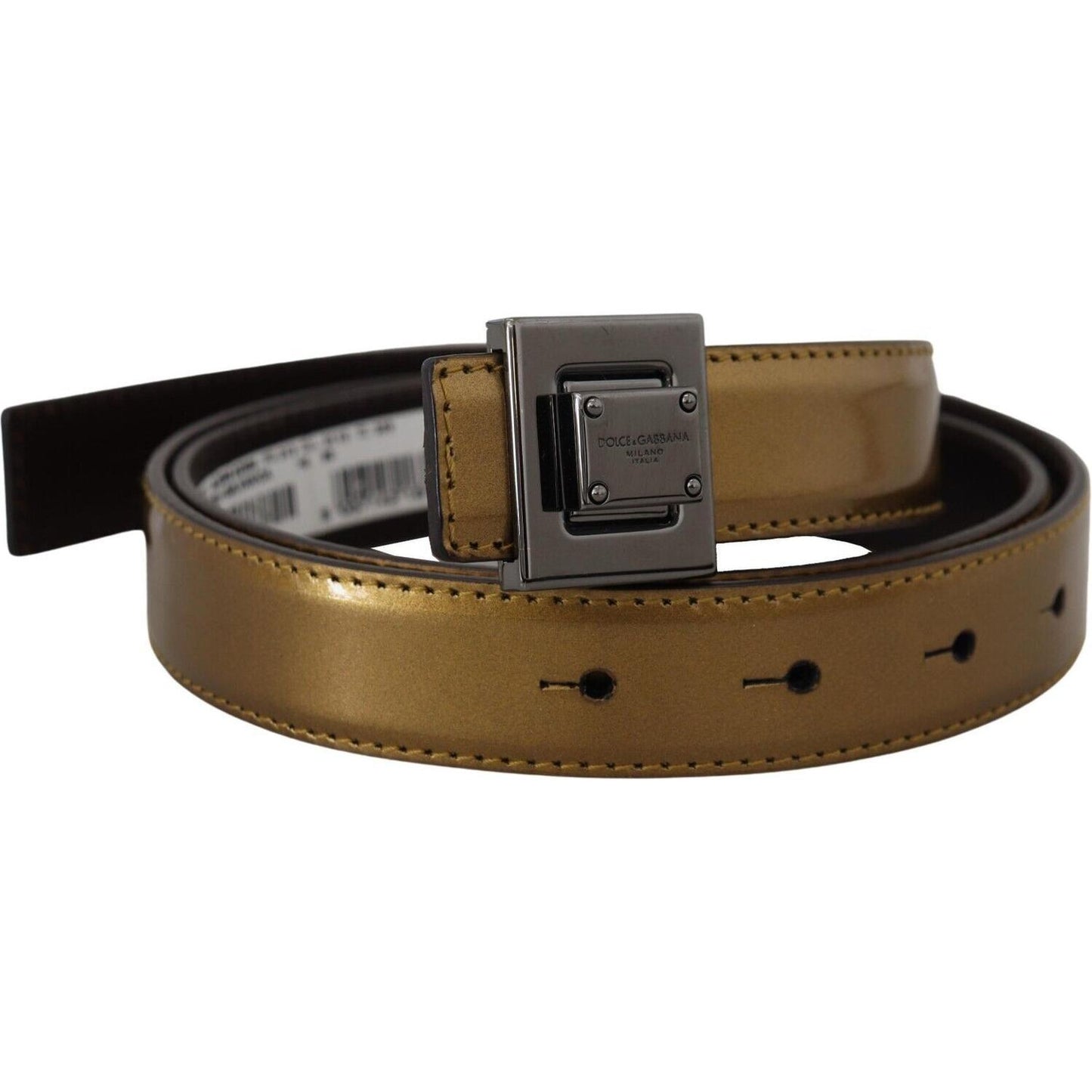 Dolce & Gabbana Gold Leather Silver Square Metal Buckle Belt Dolce & Gabbana