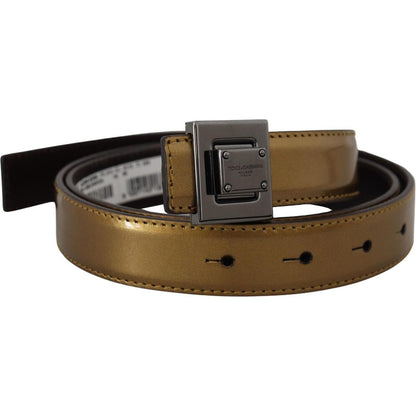 Dolce & Gabbana Gold Leather Silver Square Metal Buckle Belt Dolce & Gabbana