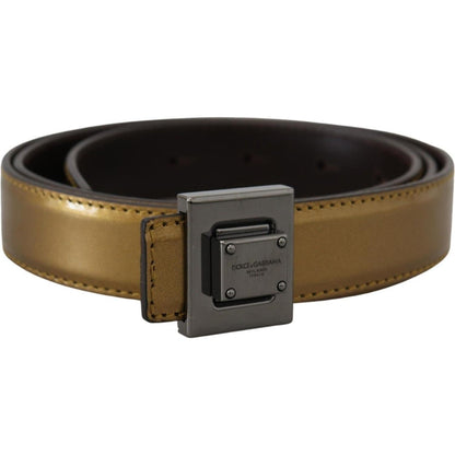 Dolce & Gabbana Gold Leather Silver Square Metal Buckle Belt Dolce & Gabbana