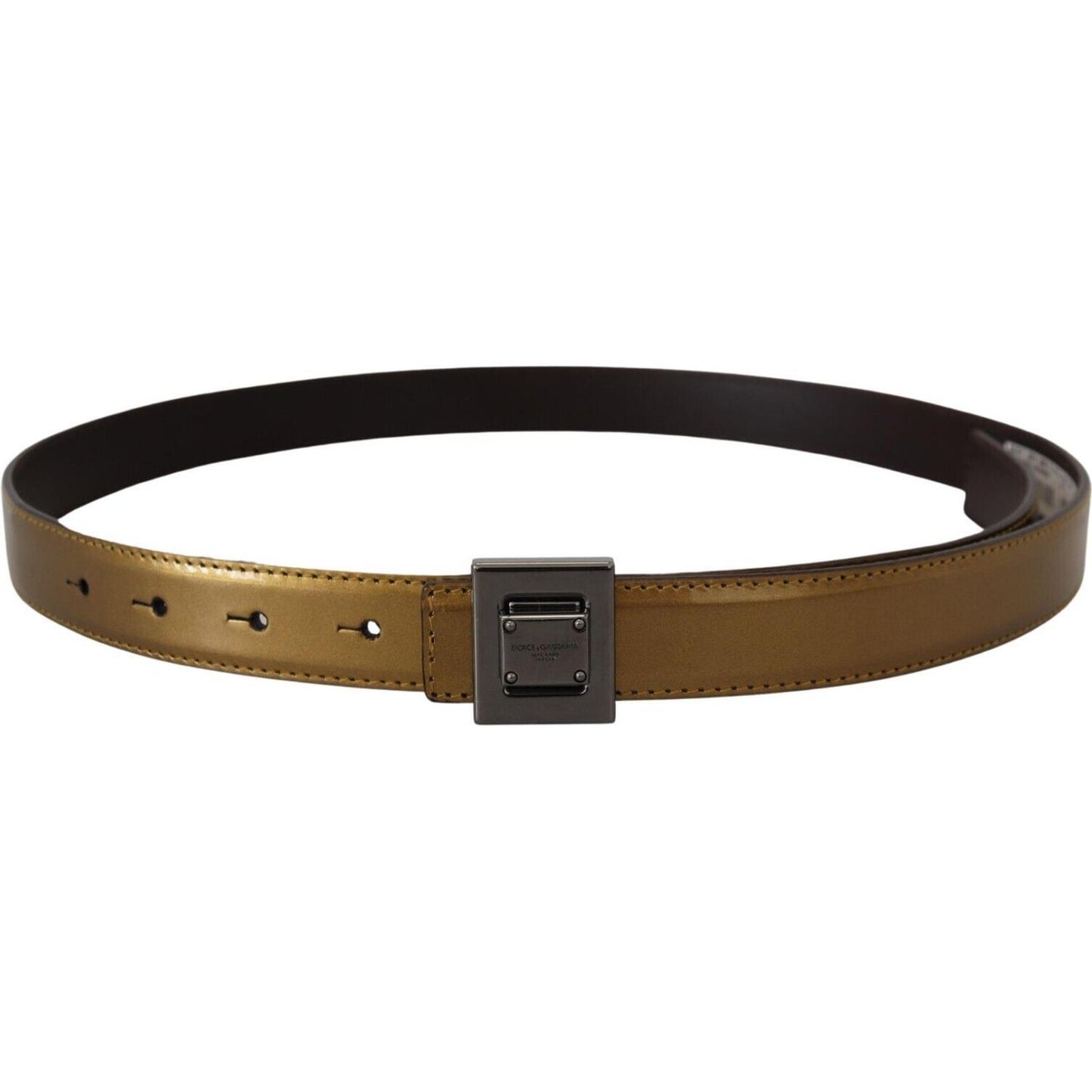 Dolce & Gabbana Gold Leather Silver Square Metal Buckle Belt Dolce & Gabbana