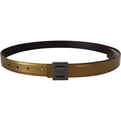 Dolce & Gabbana Gold Leather Silver Square Metal Buckle Belt Dolce & Gabbana