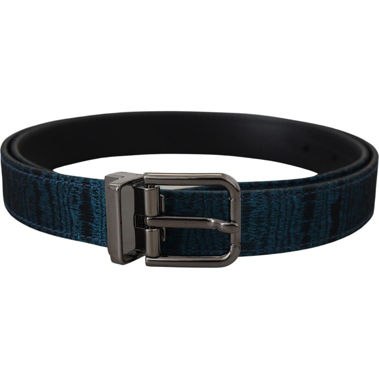 Dolce & Gabbana Blue Jacquard Moire Silver Metal Belt Men Dolce & Gabbana