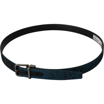 Dolce & Gabbana Blue Jacquard Moire Silver Metal Belt Men Dolce & Gabbana