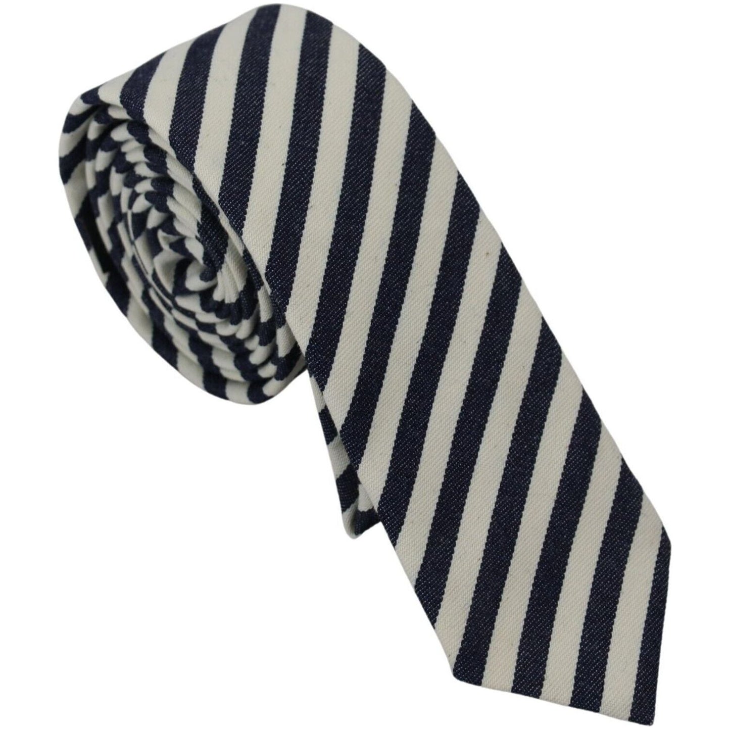 Denny Rose White Blue Striped Classic Adjustable Men Silk Tie Denny Rose