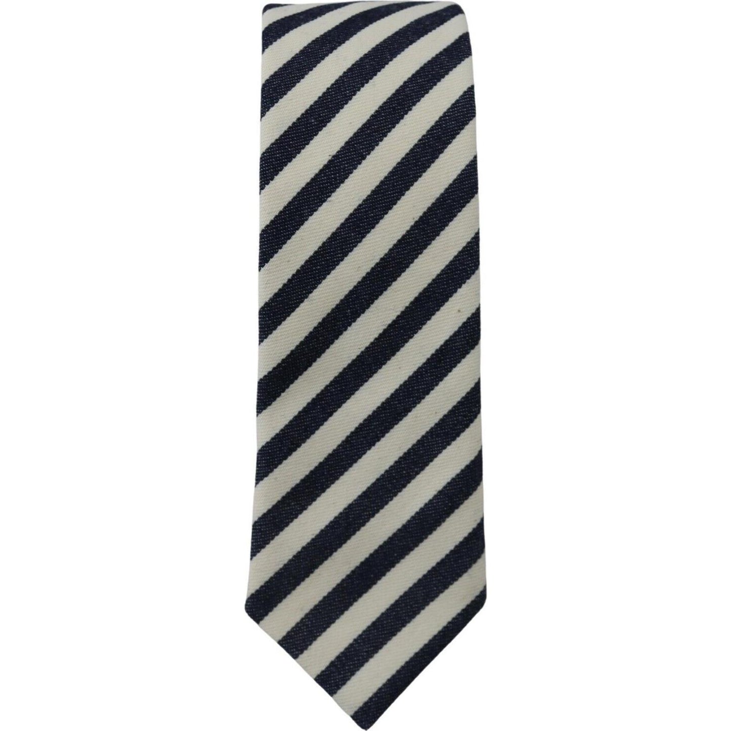 Denny Rose White Blue Striped Classic Adjustable Men Silk Tie Denny Rose