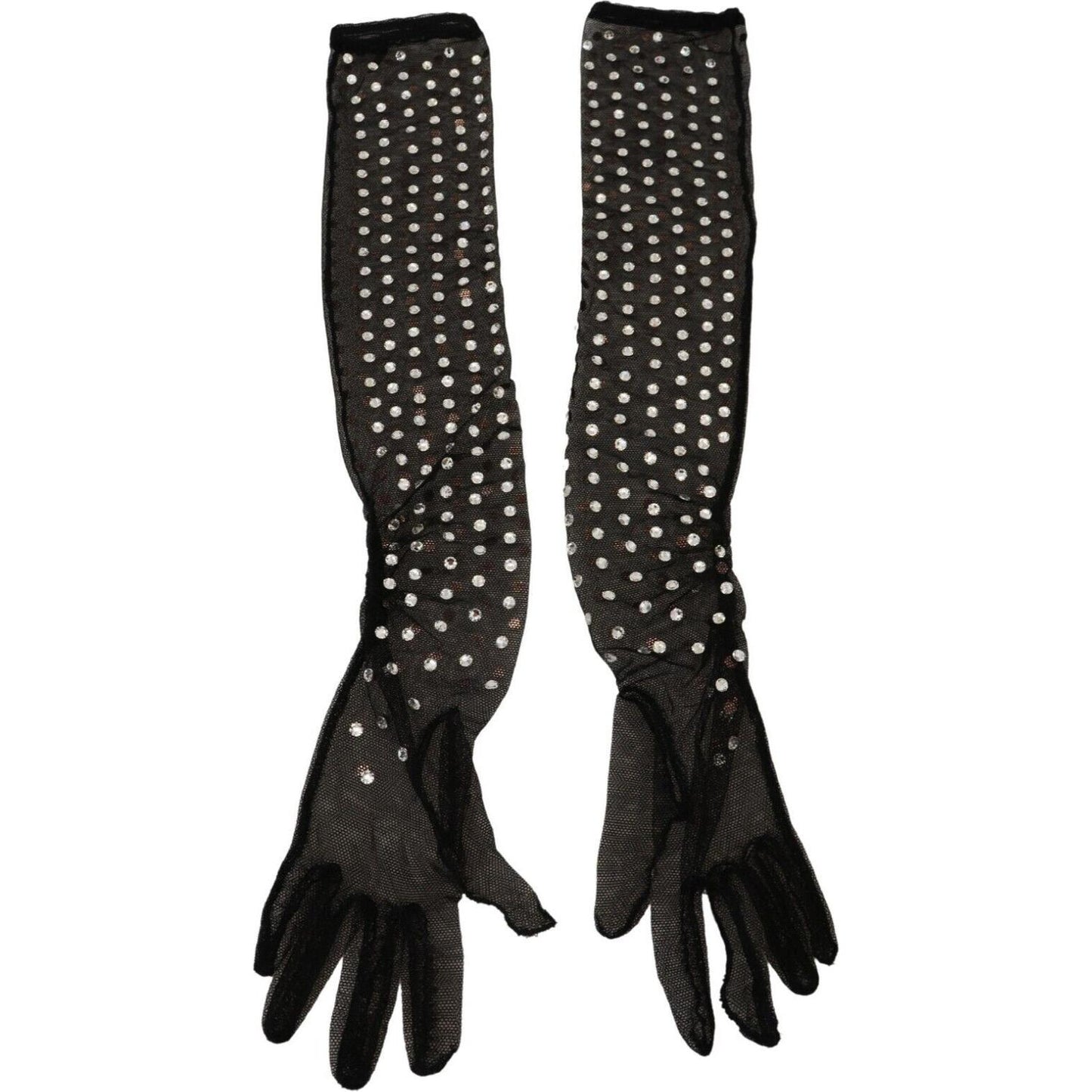 Dolce & Gabbana Black Crystal Elbow Length Cotton Tulle Gloves Dolce & Gabbana