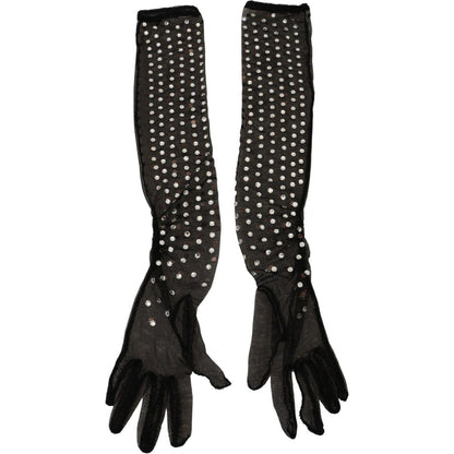 Dolce & Gabbana Black Crystal Elbow Length Cotton Tulle Gloves Dolce & Gabbana