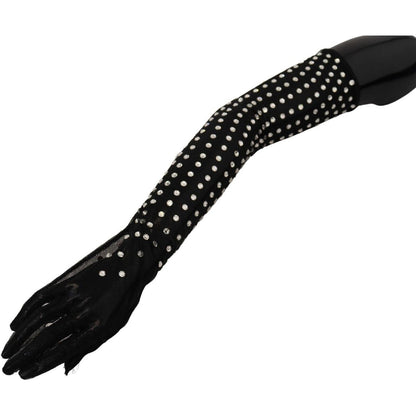 Dolce & Gabbana Black Crystal Elbow Length Cotton Tulle Gloves Dolce & Gabbana
