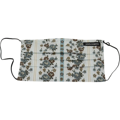 Dolce & Gabbana White Floral Cotton Pleated Elastic Ear Strap Face Mask Dolce & Gabbana