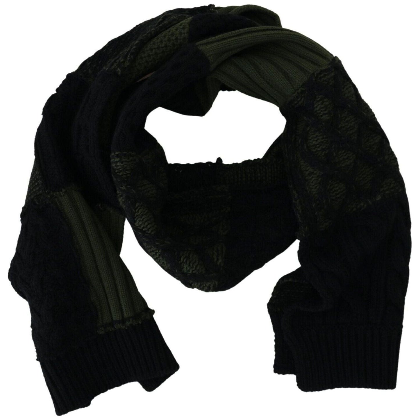 Dolce & Gabbana Black Green Knitted Men Neck Wrap Shawl Scarf Dolce & Gabbana
