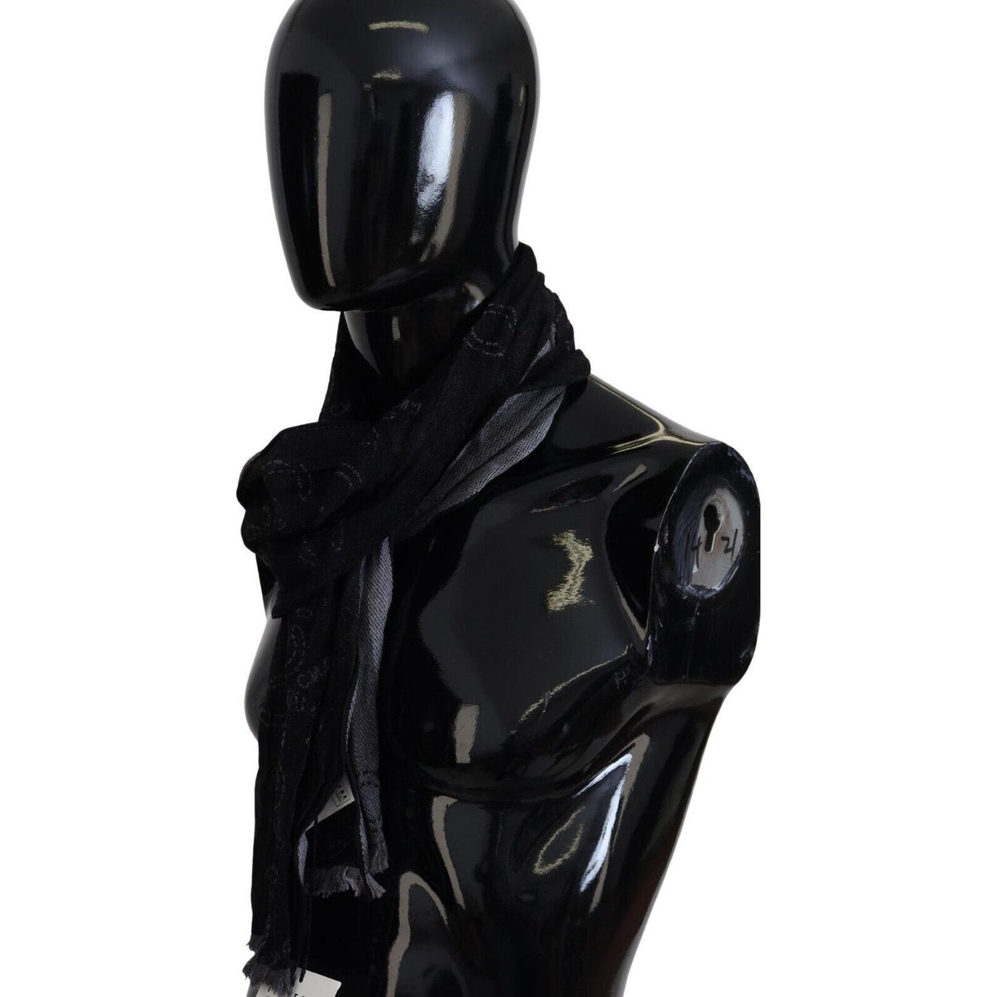 Costume National Black Grey Logo Print Men Neck Wrap Shawl Scarf Costume National