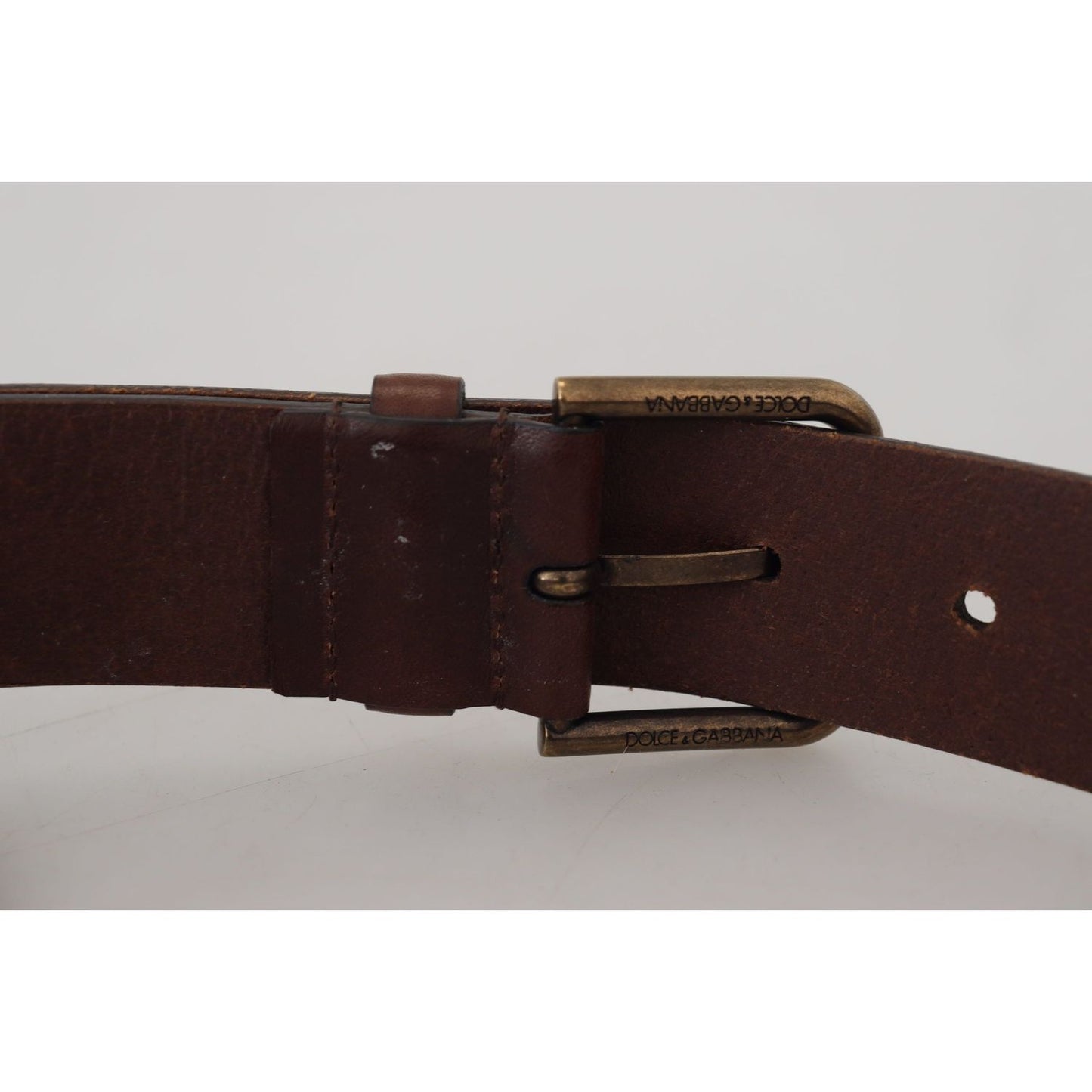 Dolce & Gabbana Brown Leather Gold Metal Buckle Carabiner Belt