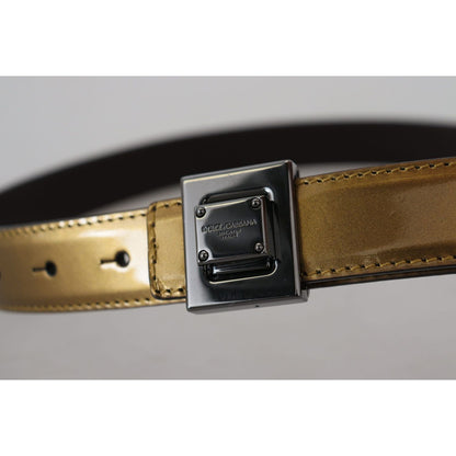 Dolce & Gabbana Gold Leather Silver Square Metal Buckle Belt Dolce & Gabbana