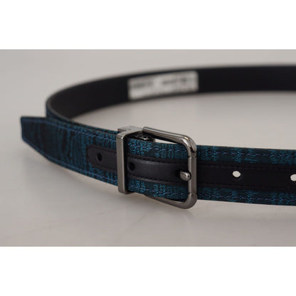 Dolce & Gabbana Blue Jacquard Moire Silver Metal Belt Men Dolce & Gabbana
