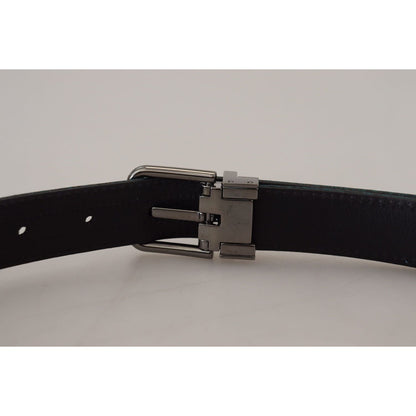 Dolce & Gabbana Blue Jacquard Moire Silver Metal Belt Men Dolce & Gabbana