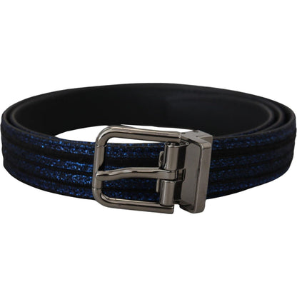 Dolce & Gabbana Blue Jacquard Stripe Silver Buckle Belt Dolce & Gabbana