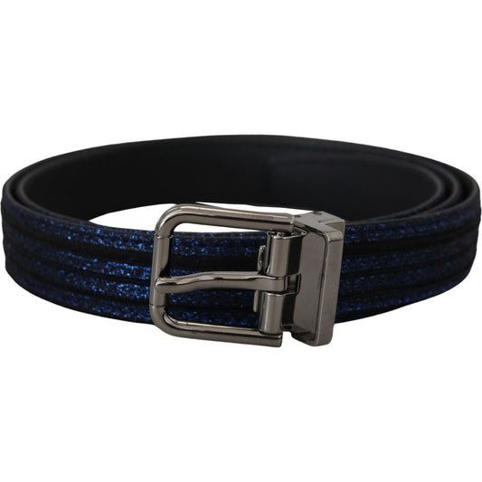 Dolce & Gabbana Blue Jacquard Stripe Silver Buckle Belt Dolce & Gabbana