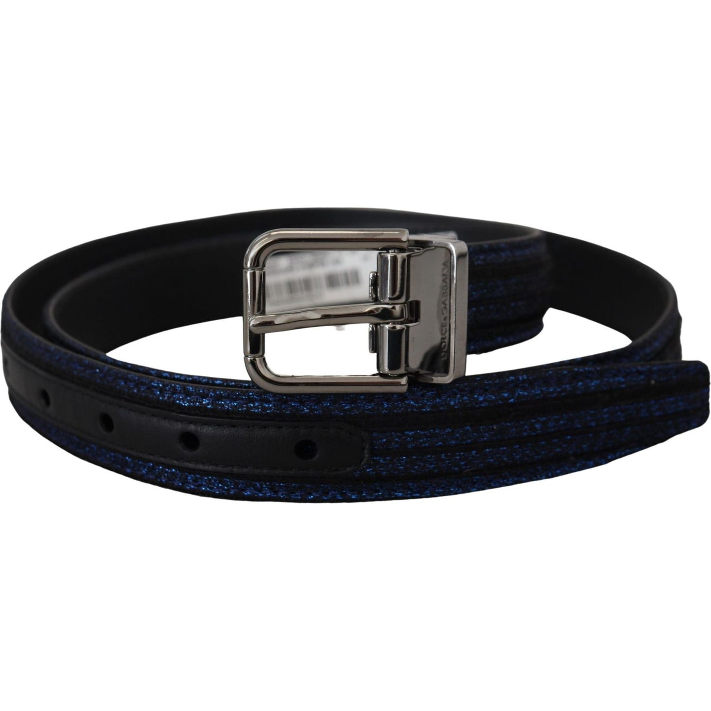 Dolce & Gabbana Blue Jacquard Stripe Silver Buckle Belt Dolce & Gabbana