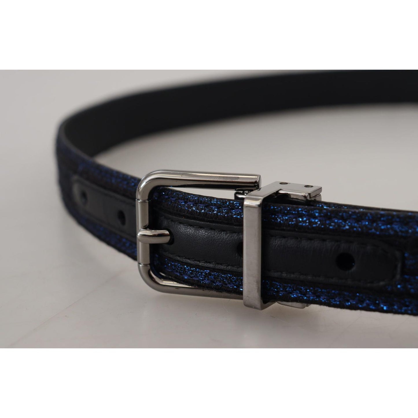 Dolce & Gabbana Blue Jacquard Stripe Silver Buckle Belt Dolce & Gabbana